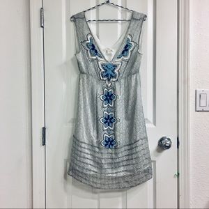 Jenny Han Gray White Beaded Silk Dress Sz S